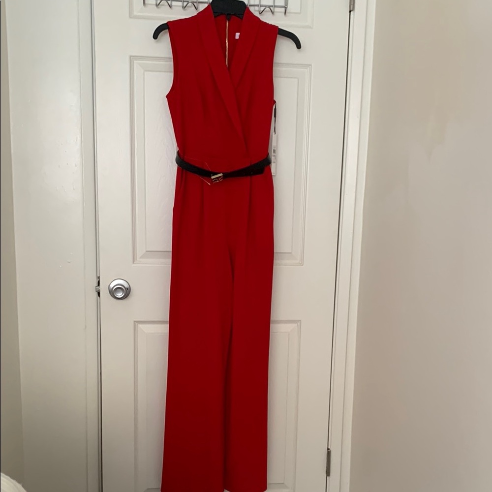 Calvin Klein Red Jumpsuit with Elegant Wide-Leg Design